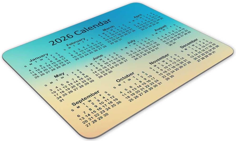 Non-Slip Rubber Mouse Pad， 2026 Calendar Yellow Blue Gradient Background Calendar Black Mouse Mat Mouse Pad Office Gaming Mousemat 9.5 inch x 7.9 inch