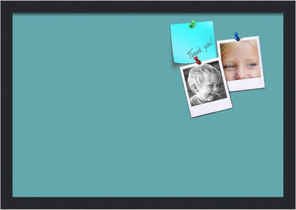 PinPix 22x15 Inch Cork Bulletin Board. This Decorative Framed Pin Board Comes with Aqua Pastel Design and a Satin Black Frame. Ideal for Home Office Decor or Message Board (PinPix-1806)