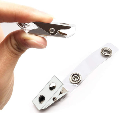 400Pcs Premium Metal Badge Clips with Clear PVC Straps for ID Cards, Badge Holders, Name Tags, Work Badges