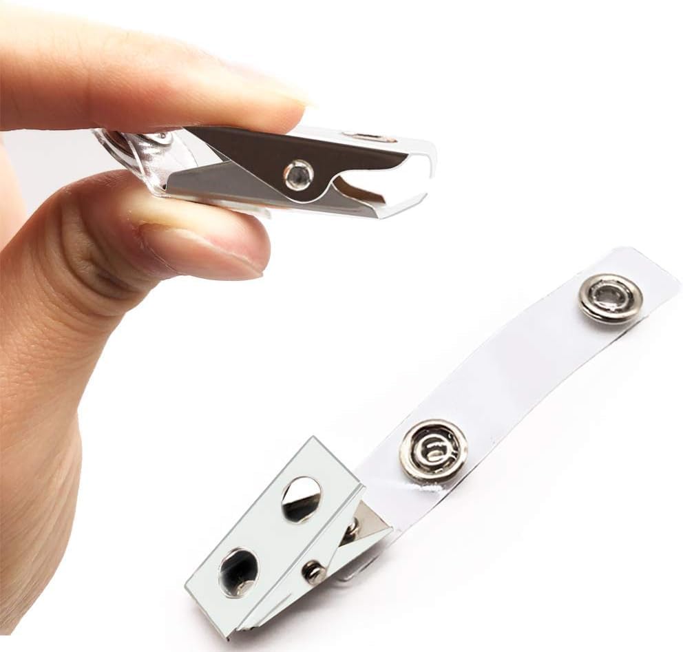 200Pcs Premium Metal Badge Clips with Clear PVC Straps for ID Cards, Badge Holders, Name Tags, Work Badges