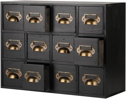 Apothecary Drawers Apothecary Cabinet with Drawers Card Catalog Cabinet Wooden Card Catalog Wooden Storage Box for Desktop Organizer (Black12)
