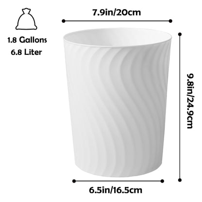 YGJT Small Trash Can, 3 Pack 1.8 Gallons Bathroom Trash Can, Slim Waste Basket, Round Garbage Can, Plastic Trash Bin for Kitchen, Dorm, Bedroom, Office, Living Room, Study, Compact Spaces(White)
