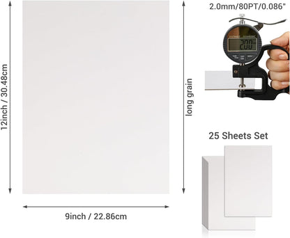 25 Pcs Book Board, Binder Board, Cover Board, Heavy Duty Chipboard for Book Binding, DIY Cardboard (White, 9 x 12 Inch 80PT)