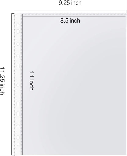Sheet Protectors, PANDRI 500 Pack Clear Heavy Duty Plastic Page Protectors Sheet Reinforced 11-Hole Fit for 3 Ring Binder Fits Standard 8.5 x 11 Paper, 9.25 x 11.25 Top Loaded, Excluding Acid