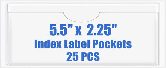 Origin-Joy 25 PCS Self-Adhesive Index Label Pockets, Clear Plastic Peel & Stick Card Holders with Top Open for Loading (5.5 x 2.25 inch)