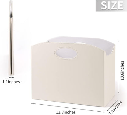 EZDeco Magazine Holder Foldable Magazine Rack Floor PU Leather File Holder Newspaper Book Storage Basket Document File Folder Organizer for Office Home (Off-white-1)