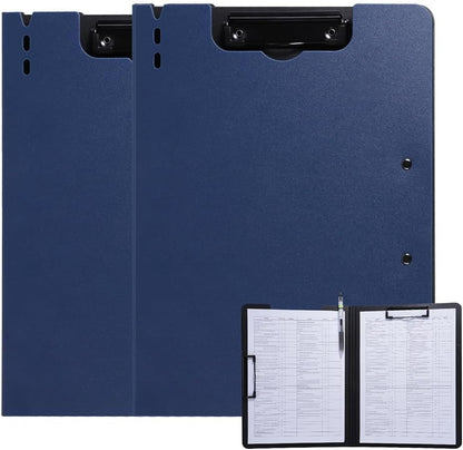 Clipboard Folder, 2 Pcs A4 Foldable Clipboard with Horizontal and Vertical Double Metal Clips, 360 Degree Foldable Binder Clipboards with Pen Holder, File Cover Work Folder Clipboards, Blue