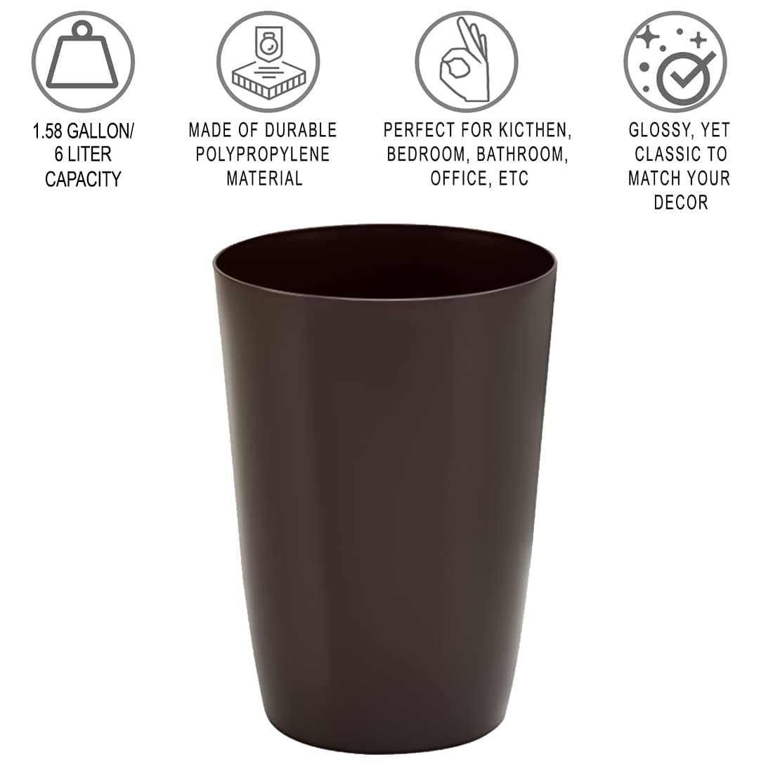 HOLDN’ STORAGE Small Trash Can - 1.58 Gallon Open Top Waste Bin, Compact Waste Can Perfect for Bathroom, Kitchen, Office, Dorm - Durable Garbage Can - Metallic Brown