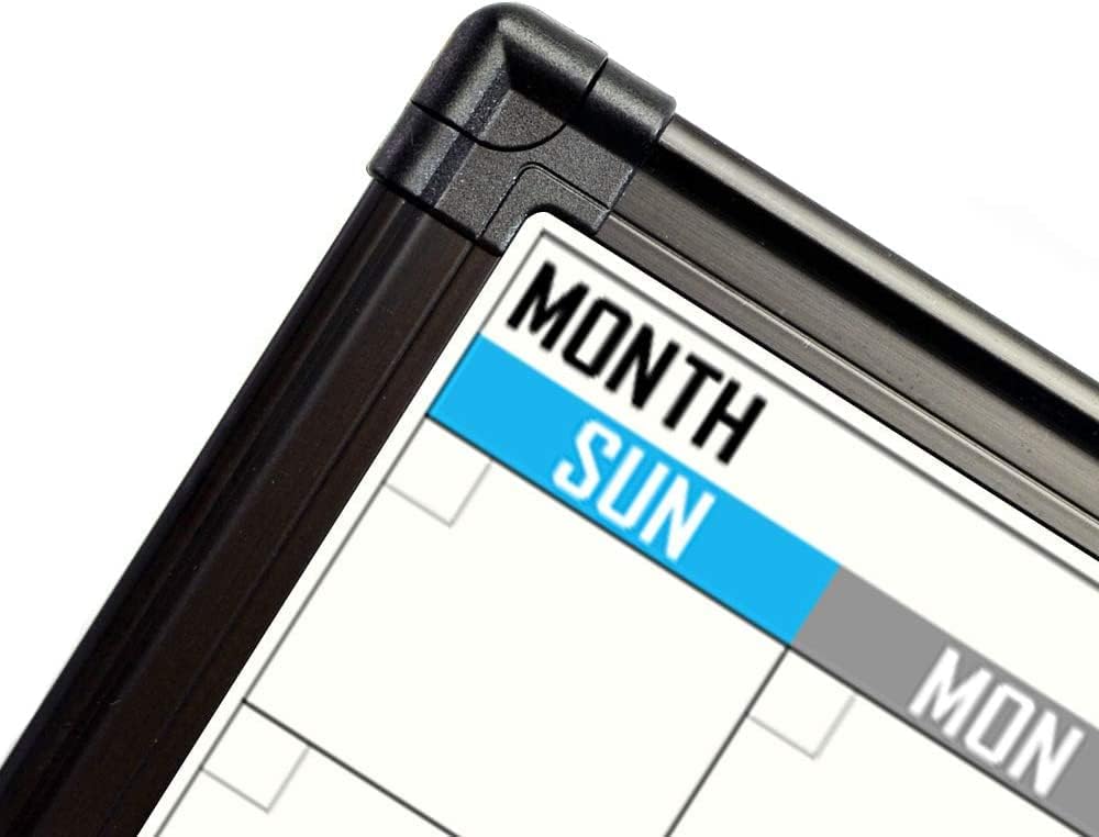 XBoard Dry Erase Calendar Whiteboard 36 X 24 - Combo White Board Calendar Monthly, Magnetic White Board + Corkboard with Black Aluminum Frame, 10 Colorful Push Pins & Marker Tray Included