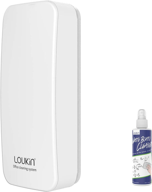 loukin Magnetic Dry Erase Eraser, Whiteboard Eraser, Glass Board Remover, 3.4 fl oz Whiteboard Cleaner Included, for Classroom, Home and Office Use (White)