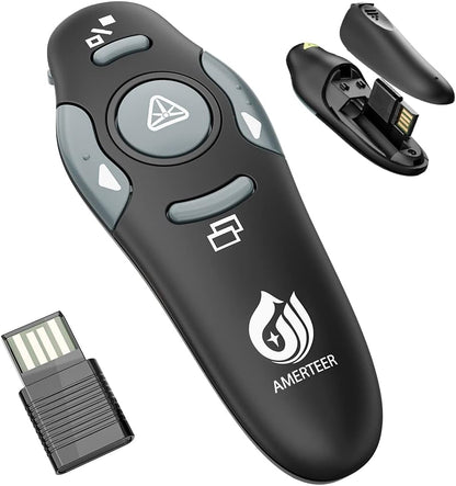 AMERTEER Presentation Clicker Wireless Presenter Remote Clicker for PowerPoint Presentations with Red Pointer, PowerPoint Clicker Slide Advancer for Mac/Windows/Google Slide/PPT.