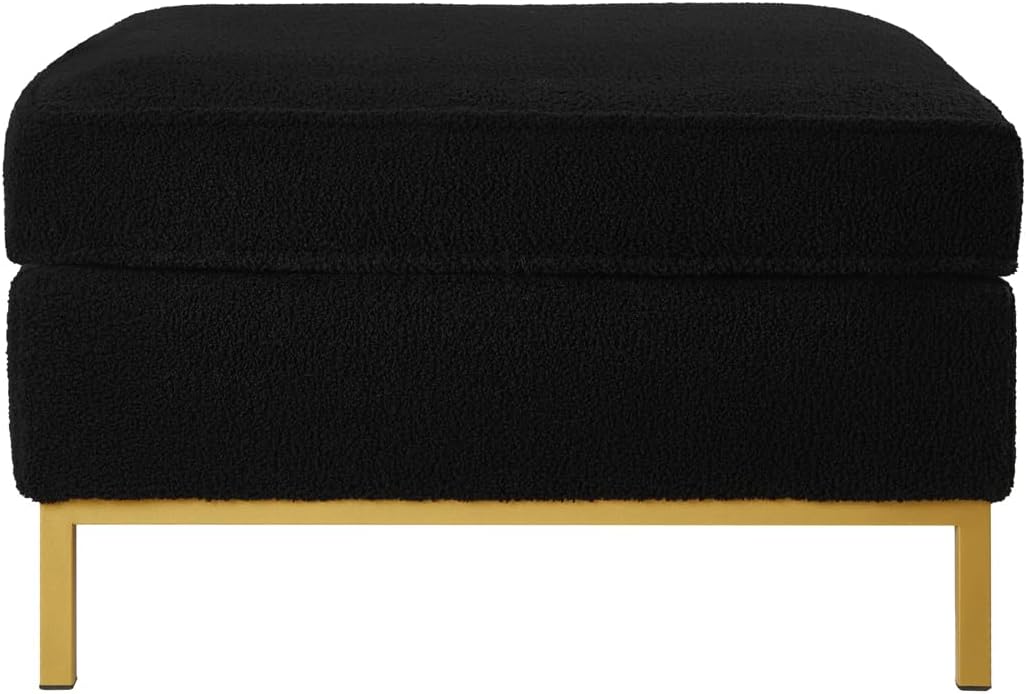 24KF Large Square Couch Ottoman for Living Room, Upholstered Teddy Fabric Padded Cushion Ottoman Table,Large Foot Rest,5088-Teddy Black