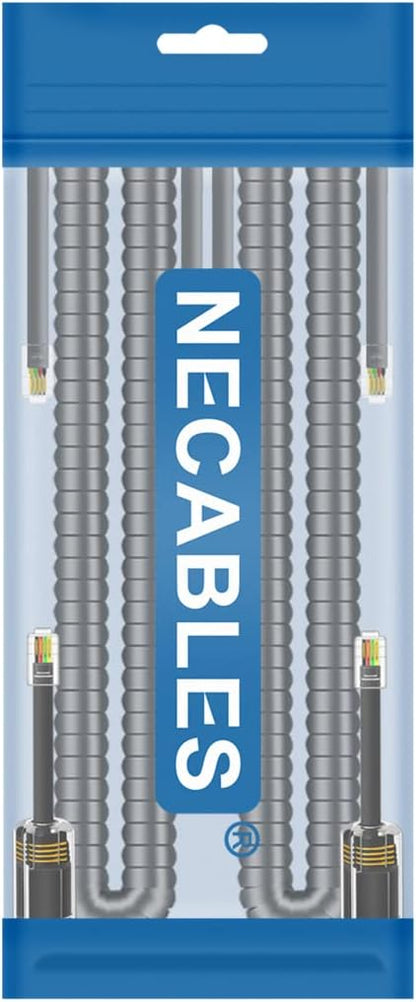 NECABLES 2+2Pack No Tangle Phone Cord for Landline 2pcs Telephone Handset Cord and 2pcs Detangler for Desk Phone Gray