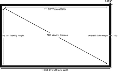 Silver Ticket Products STR Series 6 Piece Home Theater Fixed Frame 4K / 8K Ultra HD, HDTV, HDR & Active 3D Movie Projection Screen, 16:9 Format, 128" Diagonal, High Contrast Material STR-169128-HC