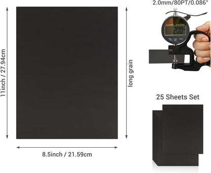 25 Pcs Book Board, Binder Board, Cover Board, Heavy Duty Chipboard for Book Binding, DIY Cardboard (Black, 8.5 x 11 Inch 80PT)