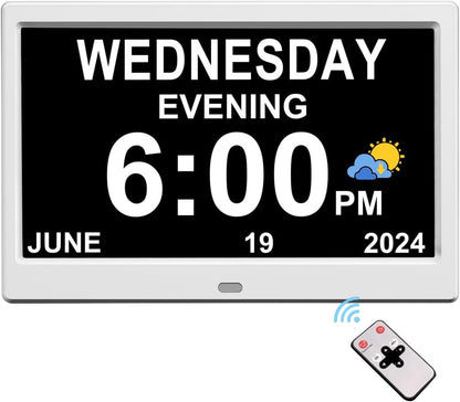 Extra Large Impaired Vision Digital Alarm Clock with Day and Time for Elderly Calendar Clock Auto Dimmable Clock (10.1 Inch White)