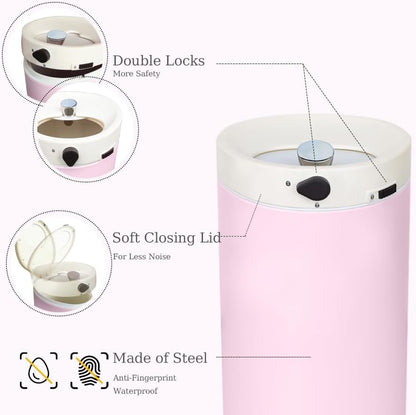 Diaper Pail, Baby Diaper Trash Can with Removal Inner Liner, Childproof Lock, Stainless Steel Garbage Pail with lid, Soft Close, Odor Control Diaper Disposal Bin, 4 Gallon Pink Diaper Can