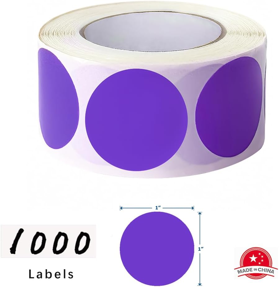 SHYGO® 1“ Purple Circle Dot Stickers Color Coding Labels, 1000PCS 2 Rolls