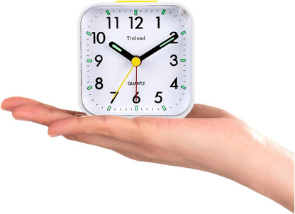 Small Battery Operated Analog Travel Alarm Clock Silent Non Ticking, Gentle Wake, Ascending Beep Sounds, Snooze,Lighted on Demand, Easy Set(White)