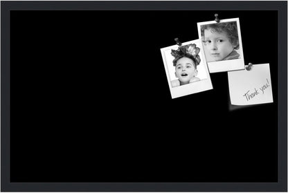 PinPix 28x18 Inch Cork Bulletin Board. This Decorative Framed Pin Board Comes with Solid Black Design and a Satin Black Frame. Ideal for Home Office Decor or Message Board (PinPix-622)