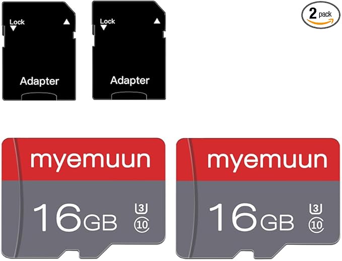 Two Memory Cards TF Card 16GB with Adapter, C10 U3 UHS-1 A1, for Camera/Smartphone/Drone/Dash Cam/Action Cam (2 x 16GB)
