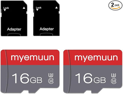 Two Memory Cards TF Card 16GB with Adapter, C10 U3 UHS-1 A1, for Camera/Smartphone/Drone/Dash Cam/Action Cam (2 x 16GB)