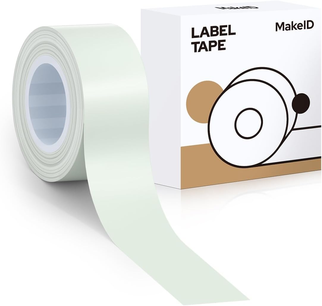 MakeID E1 Q1 Label Maker Tape Refills, 16mm x 4m (0.63" x 13') Continuous Sticker Thermal Laminated Waterproof Self-Adhesive Multipurpose Labeling Tape Replacement