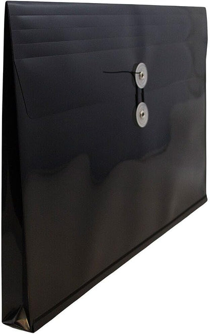 JAM PAPER Plastic Envelopes with Button & String Tie Closure - Legal Booklet - 9 3/4 x 14 1/2 - Black - 3/Pack