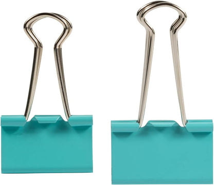 JAM PAPER Colorful Binder Clips Assortment - Medium & Large Size - Teal Binderclips - 27 Clips/Pack