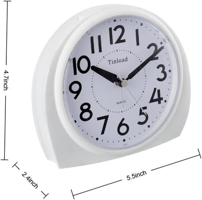 5.5" Large Analog Alarm Clock Silent Non Ticking, Gentle Wake, Beep Sounds, Increasing Volume, Battery Operated Snooze and Manual Light, Easy Set,White(Best for Elder)
