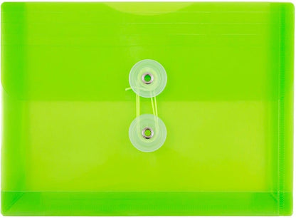JAM PAPER Plastic Envelopes with Button & String Tie Closure - Index Size - 5 1/2 x 7 1/2 - Lime Green - 3/Pack
