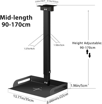 Drsn Universal Ceiling Mount with Tray for Projector Camera, 91-170 cm Adjustable, 11 Lbs Load Bearing, No Hole Installation, in-Tube Cable Routing, Universal Ceiling Mount for Wall Ceiling, Carbon