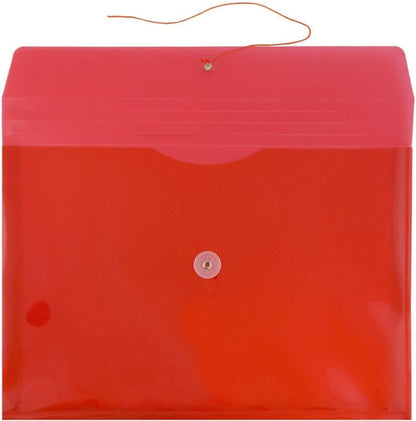 JAM PAPER Plastic Envelopes with Button & String Tie Closure - Letter Booklet - 9 3/4 x 13 - Red - 3/Pack
