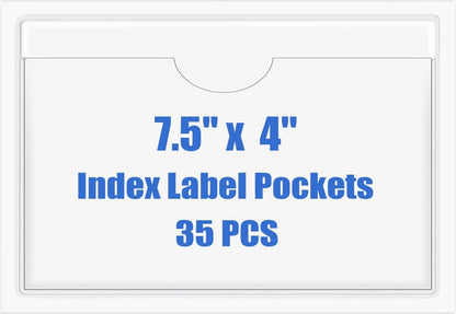Origin-Joy 35 PCS Self Adhesive Index Card Pockets with Top Open, Clear Plastic Label Holder for Cards of Note, Library and Business, Adhesive Label Pockets & Card Holder (7.5 x 4 inch)