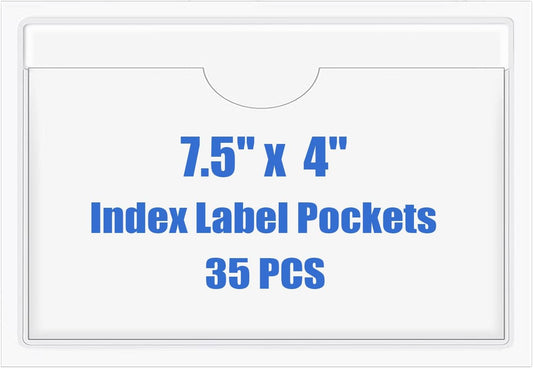 Origin-Joy 35 PCS Self Adhesive Index Card Pockets with Top Open, Clear Plastic Label Holder for Cards of Note, Library and Business, Adhesive Label Pockets & Card Holder (7.5 x 4 inch)