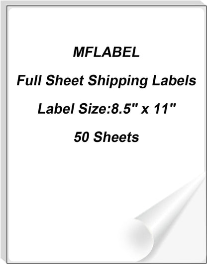 MFLABEL Full Sheet Sticker Labels, Address Labels, White Matte Label Paper, 8-1/2" x 11" Shipping Labels for Laser & Inkjet Printer (50 Labels, 50 Sheets)