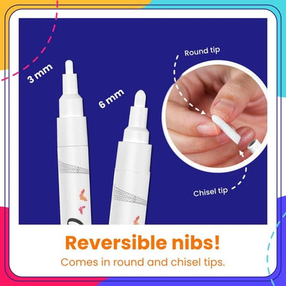 Chalkola 6 White Liquid Chalk Markers - White Dry Erase Liquid Chalk Pens for Chalkboard Signs, Blackboard, Car Window, Glass, Bistro | Variety pack - (3x) 3mm Fine Tip + (3x) 6mm Bold Size Ink Marker