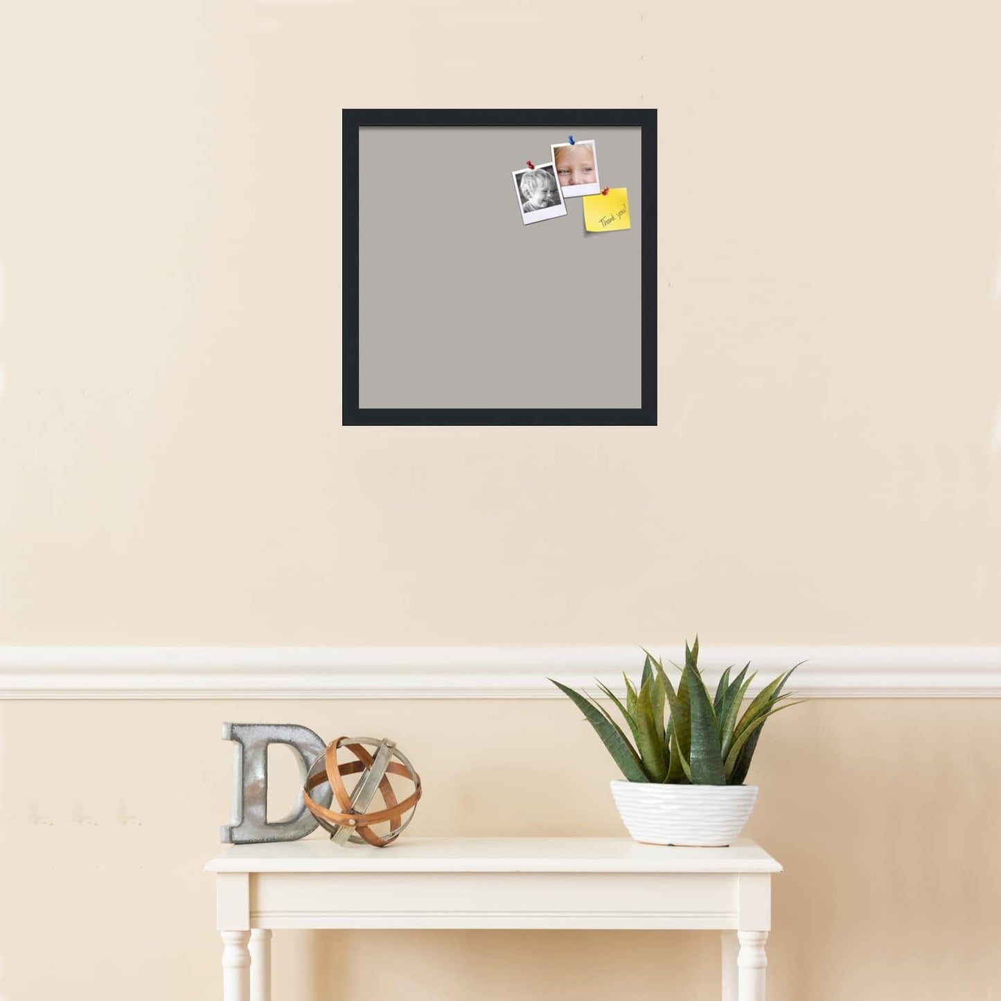 PinPix 17x17 Inch Cork Bulletin Board. This Decorative Framed Pin Board Comes with Dark Stone Design and a Satin Black Frame. Ideal for Home Office Decor or Message Board (PinPix-1808)