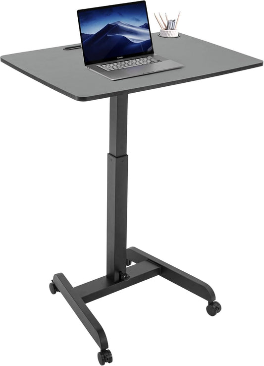 Rolling Laptop Desk Adjustable Height(29.5”- 43.7”)，Mobile Workstation Cart with 31.5" x 22.1"Desktop, Standing Desk Mobile Portable PC Table for Home,Office or Classroom in Black