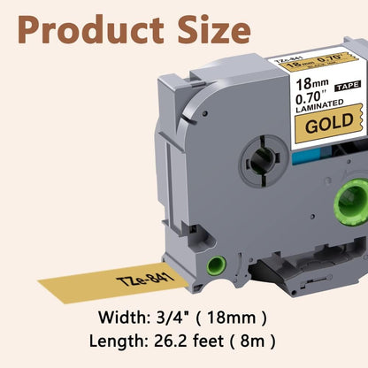 Hehua 18mm 0.7 Black on Gold Laminated Tape Compatible for Brother Label Maker Tape TZe-841 TZe841 TZ-841 TZ841 for P Touch PT D400 D450 D600 D610 P710BT, 3/4'' x 26.2ft, 3 Pack