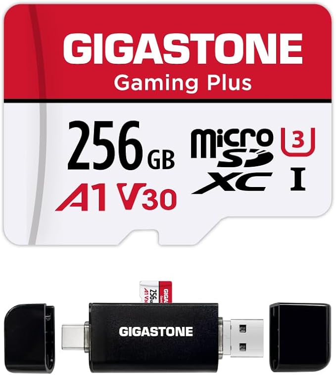 【for Switch 1 Only】 GIGASTONE 256GB Micro SD Card with USB C Card Reader, Gaming Plus, MicroSDXC Memory Card for Gaming Console, 4K Video Recording, UHS-I A1 V30 U3, up to 100MB/s, with Adapter
