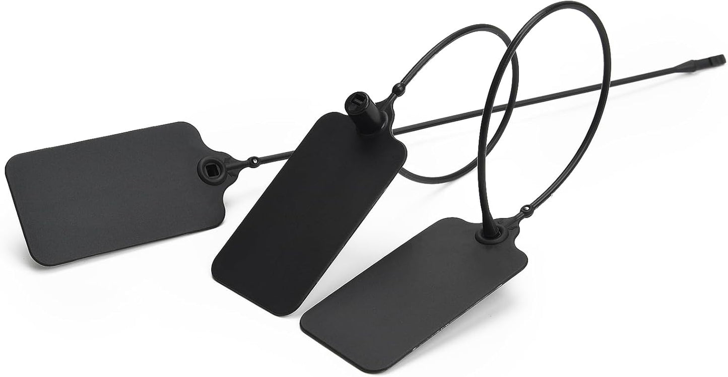 50 Black Blank Plastic Tags for Labeling Waterproof Hanging Labels Writable Tags Seal Plastic Marking Label for Clothes Bags Keys Inventory with One Marker Pen