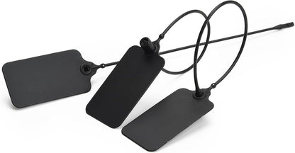 50 Black Blank Plastic Tags for Labeling Waterproof Hanging Labels Writable Tags Seal Plastic Marking Label for Clothes Bags Keys Inventory with One Marker Pen