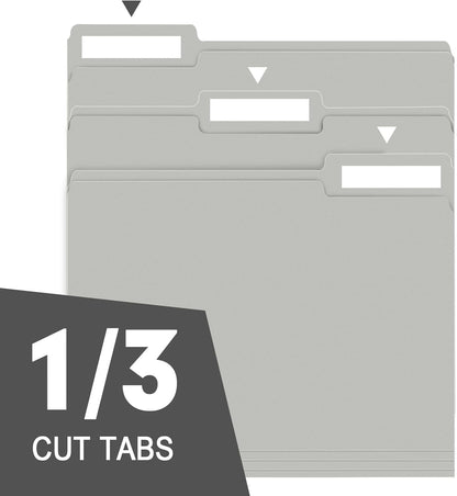 File Folder, RAZCC 100 Pack 1/3 Cut Tab File Folders Letter Size, Grey, Folders with Tab, Great for Organizing and Easy File Storage