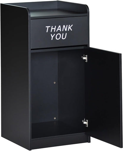 Flash Furniture Sony Laminate Wood Commercial-Grade Trash Receptacle with Tray Top, Wooden Restaurant Trash Can Cabinet and Garbage Receptacle, Black