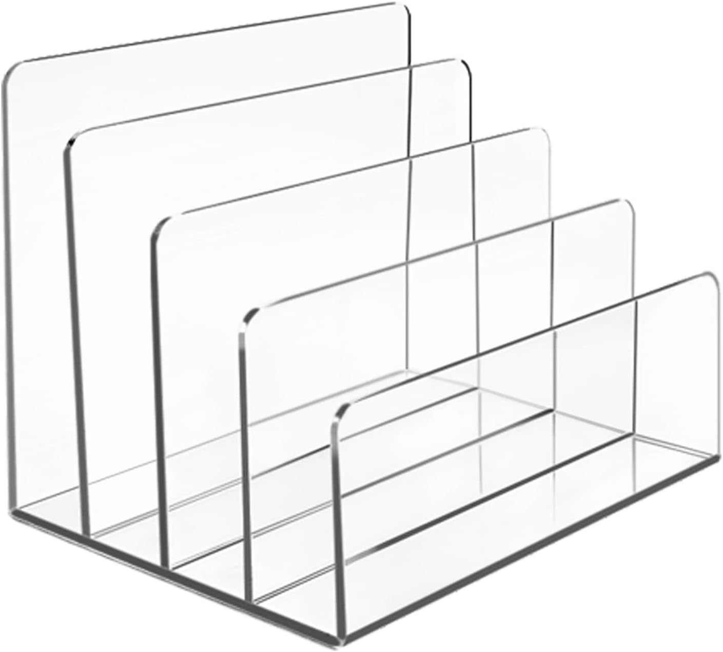 Acrylic File Organizer, 4Sections Clear Desk Organizer for Home Office, Desktop File Folder, Acrylic Mail Organizer Countertop for Notebook, Document and Paper, Clear File Holder,1Pcs