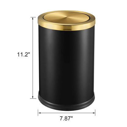 Stainless Steel Gold Trash can with Flipping Lid 2.4gallon Fingerprint-Proof Garbage cans Wastebasket Bin for Kitchen bothroom Living Room (Black with Gold lid, 2.6 Gallon)