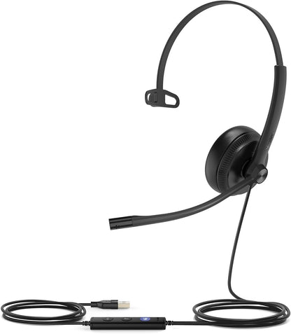 Yealink UH34 Wired Headset, Single Ear USB Headset with Noise Cancelling Mic, Teams Certified, Mono Headset for PC Laptop VoIP Phone, All Day Comfort Design, Mute Button, Busylight