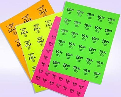 Pack of 100 Sheets, 8-1/2 x 11" Fluorescent Labels for Laser & Inkjet Printer (Green Fluorescent, 1.5" Round 30 per Page, 3000 Labels)