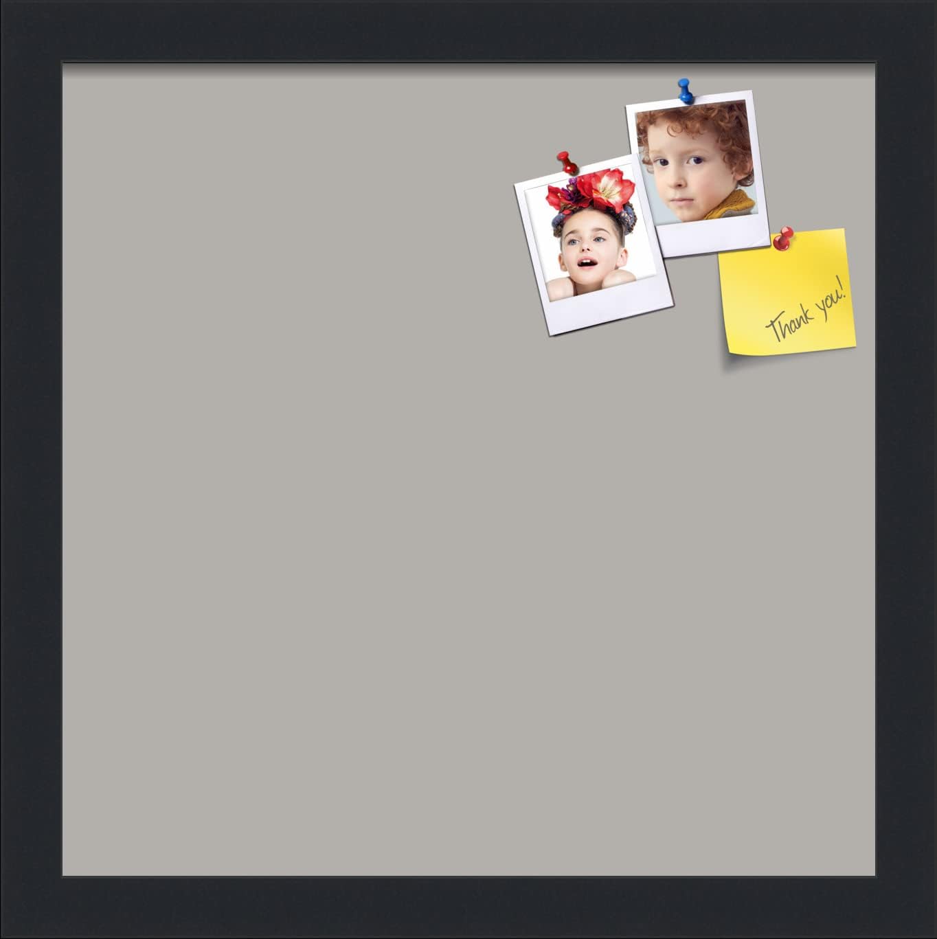 PinPix 13x13 Inch Cork Bulletin Board. This Decorative Framed Pin Board Comes with Dark Stone Design and a Satin Black Frame. Ideal for Home Office Decor or Message Board (PinPix-1808)